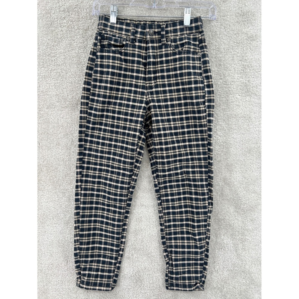 American Eagle Y2K Plaid Pants Size 00 X-Short Navy High Rise Stretch Academia